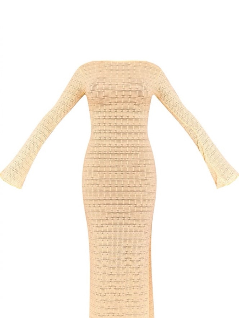 PrettyLittleThing Beige Textured Maxi Dress with Flared Sleeves